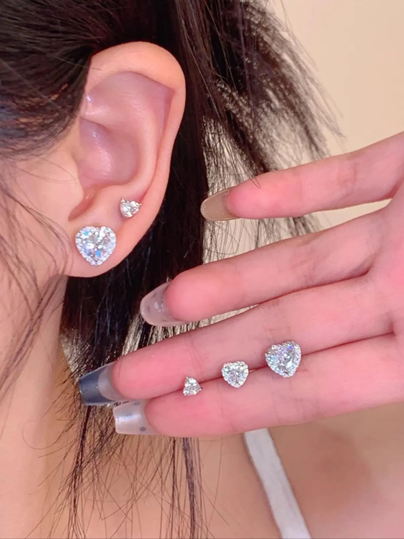 Fashion Heart Shaped Rhinestone Decorated Stud Earrings, 3 Pairs Fashion Copper Jewelry for Party, Daily Clothing Decor, Trendy All-match & Exquisite