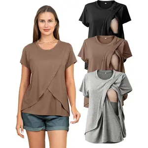 Women's Nursing T-Shirts 3-Pack, Maternity Apparel, Postpartum Clothes, Loose-Fit A-Line Maternity Shirts for Breastfeeding