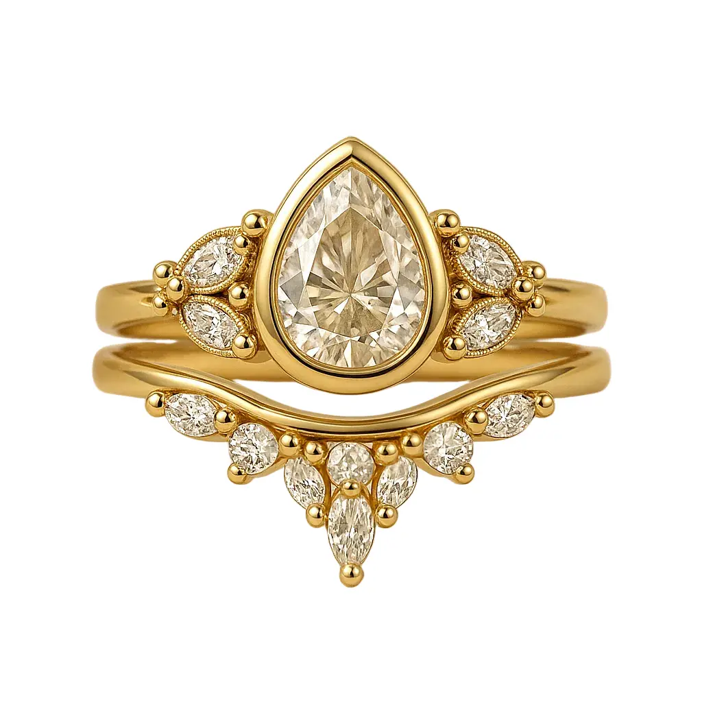 14k Yellow Gold "Adelina" Ring with 2ct Pear Cut Champagne Diamond