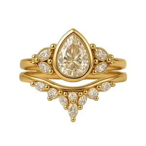 14k Yellow Gold "Adelina" Ring with 2ct Pear Cut Champagne Diamond