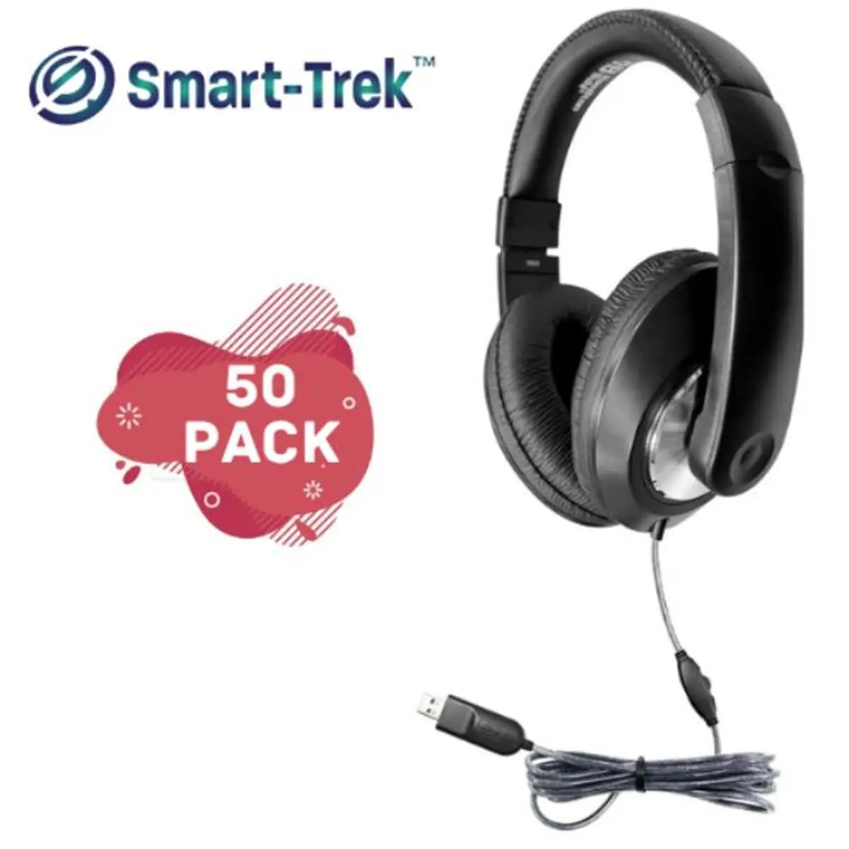HamiltonBuhl Smart-Trek Deluxe Durable Noise Isolating Stereo Headphones - In-Line Volume Control, USB Plug - Pack of 50 (Cycling, Outdoor Recreation Use)