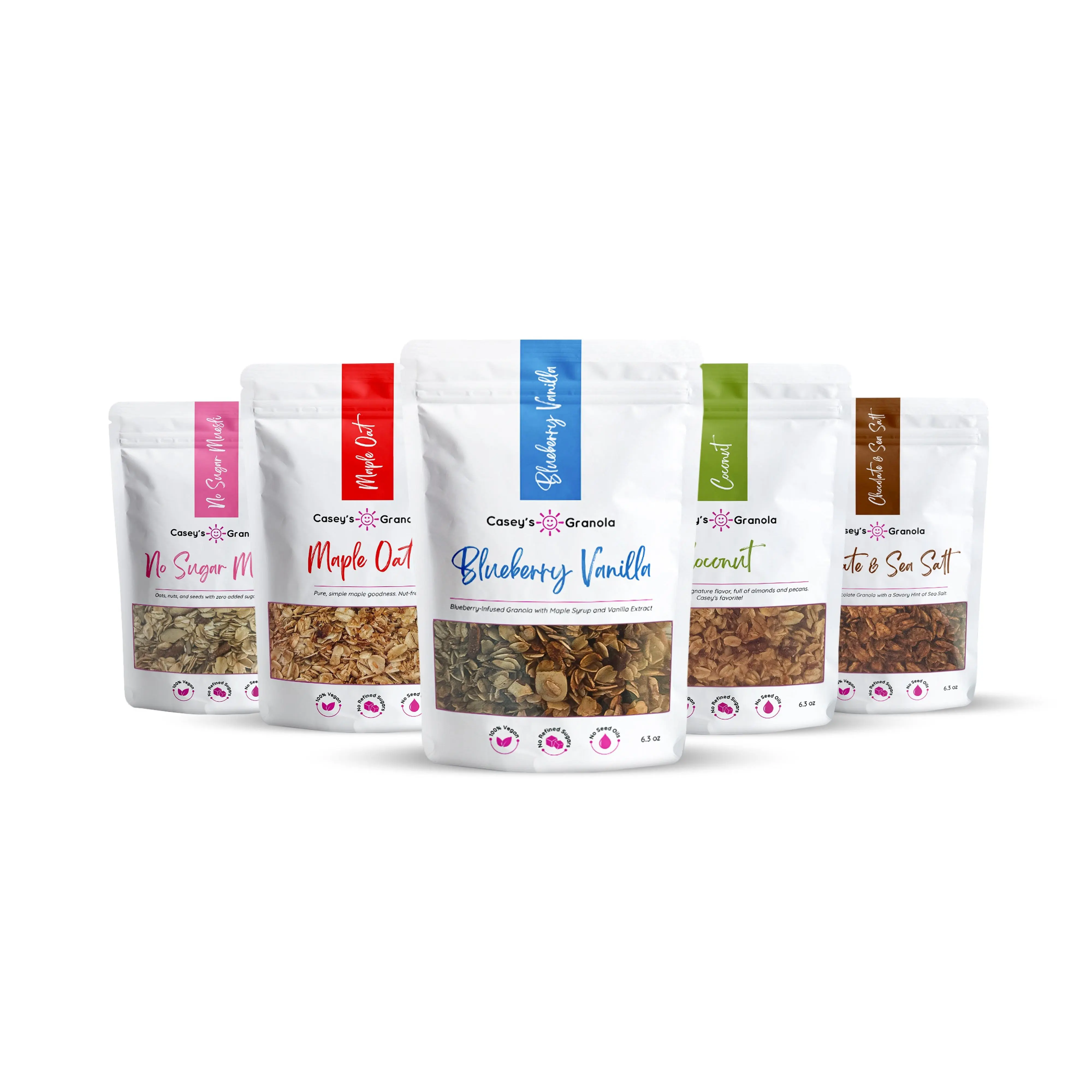 Five Flavor Pantry Bundle:  Granola & Muesli Variety Pack - 5 Flavors (Coconut, Blueberry Vanilla, Nut-Free Maple Oat, Chocolate Sea Salt, Sugar-Free). 