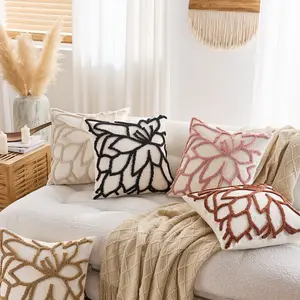 Nordic Embroidered Pillow, Sofa Bed Headrest Cushion, Waist Support, Faux Fur Fringe, Tatami Window Seat Pillow, 45x45 Cm, No Insert