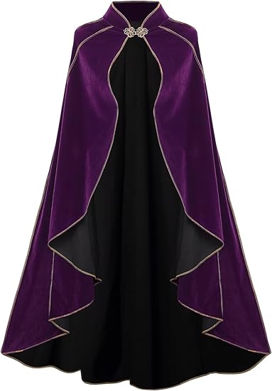Women's Medieval Cloak Stand Collar Deluxe Velvet Gold Trim Renaissance Cape for Adult Women's Medieval Cloak Stand Collar Deluxe Velvet Gold Trim Renaissance Cape for Adult