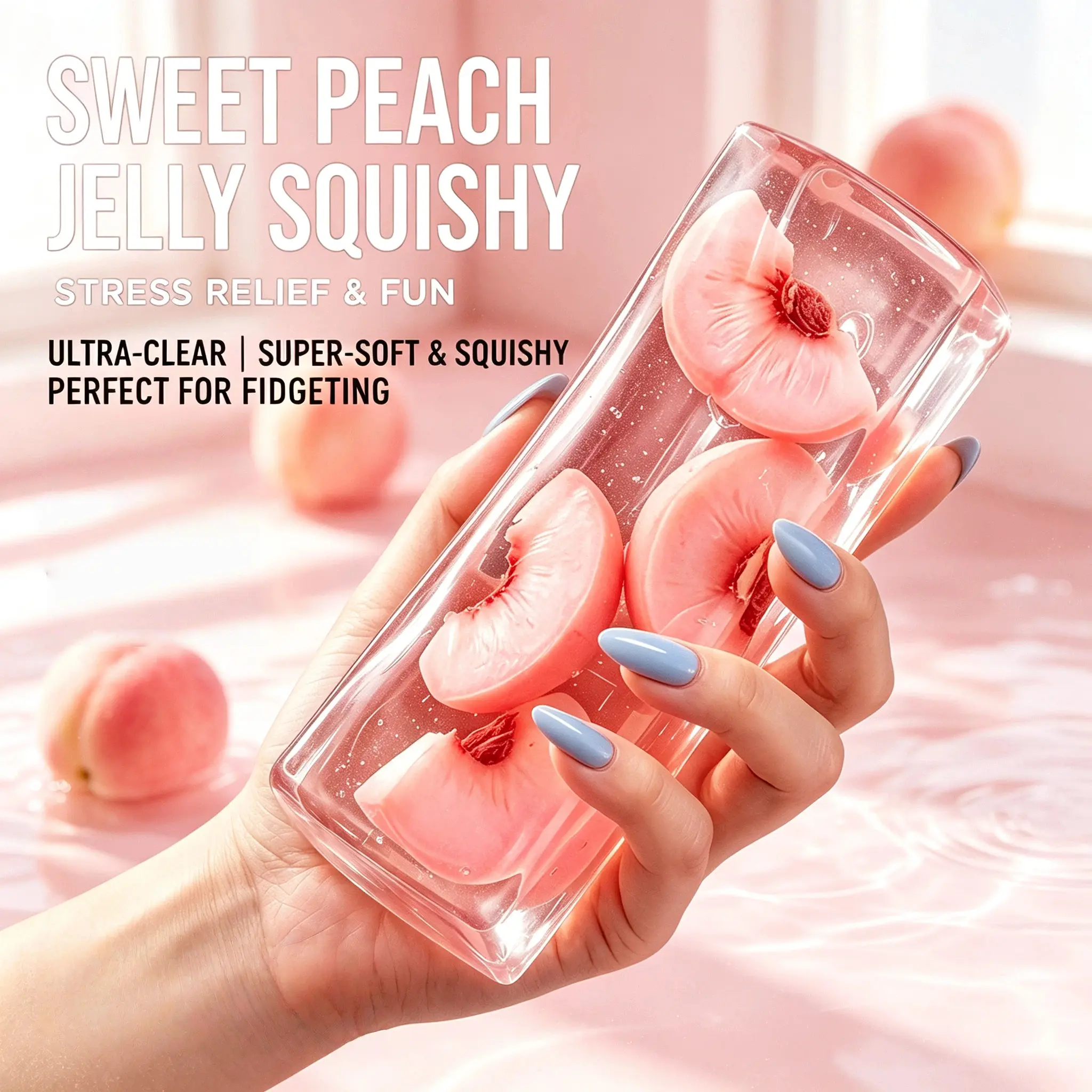 Fruit Jelly Bar TPR Squishy Fidget Toy 3 Pack, Peach Watermelon Honeydew Clear Squeeze Mochi Squishies, Soft ASMR Sensory Stress Relief Toy for Teens Adults, Cute Hobby Collectible Gift for Birthday Holiday Party
