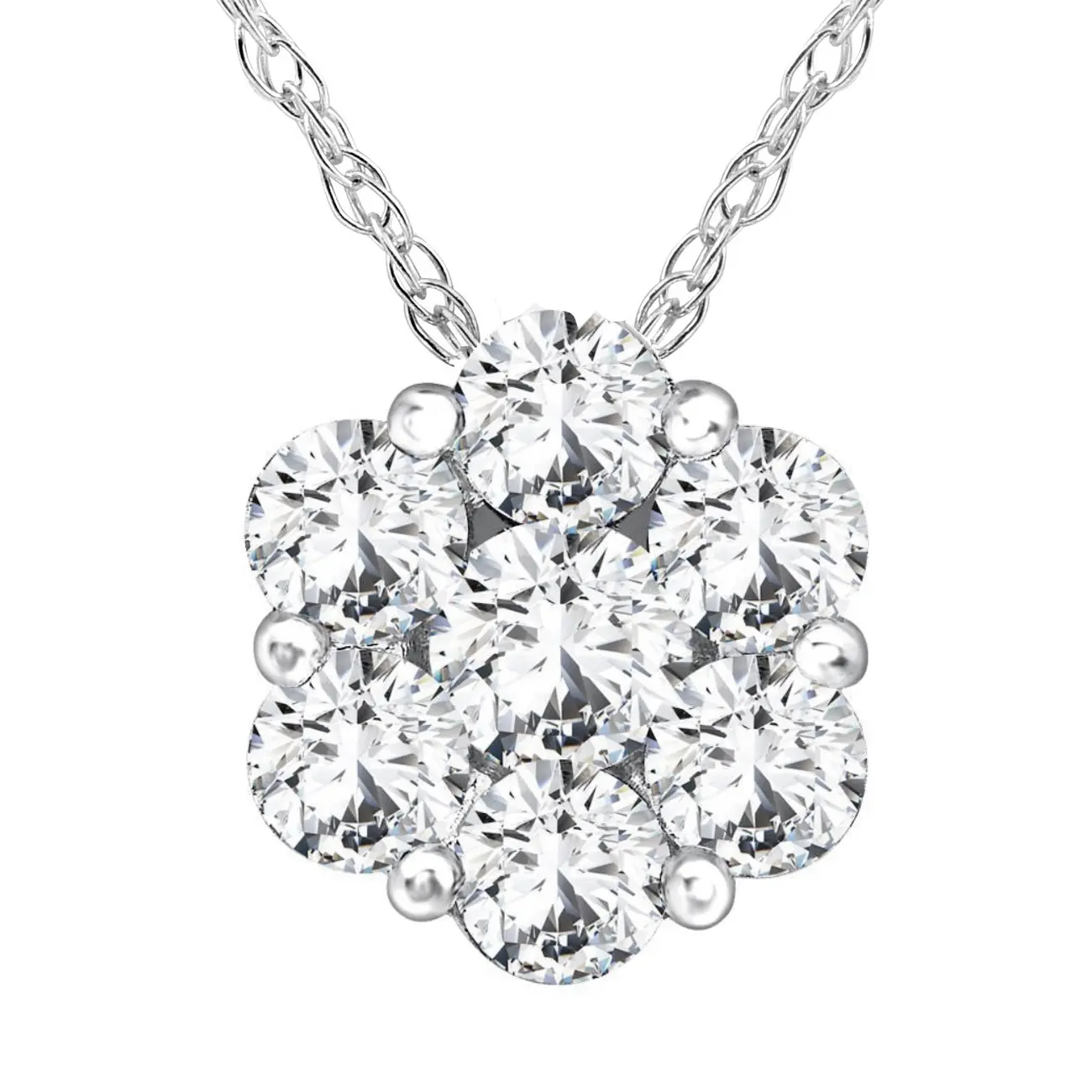 1/2ct Pave Fire Diamond Clustser Pendant 14K White Gold
