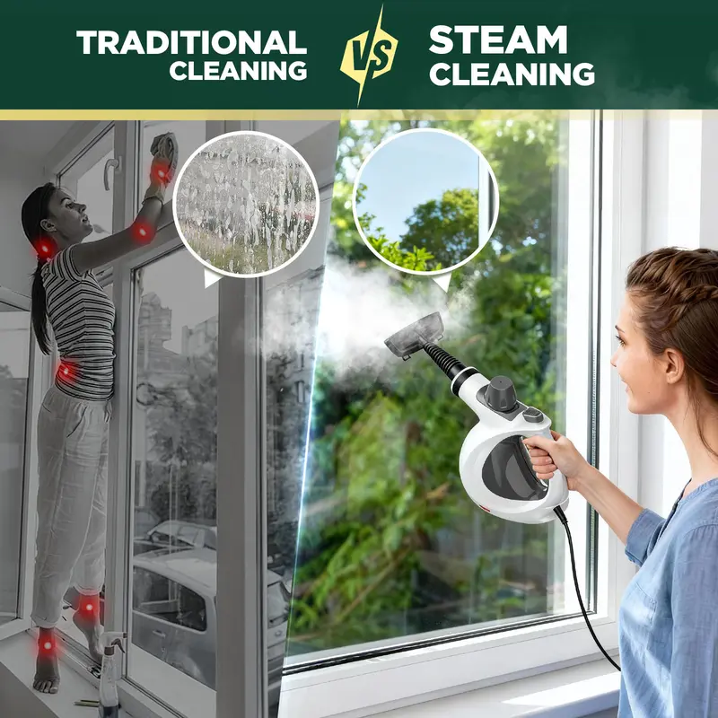 Phueut 1050W 110V Pressurized Handheld Natural Steam Deep Cleaning Machine - Compact Corded Lightweight Multi-Surface Unit for Kitchen, Cars, with 12 Replacement Parts (4 Round Brushes), Child-Safe Cap, Cleaning Supplies Compatible Phueut 1050W 110V Pressurized Handheld Natural Steam Deep Cleaning Machine - Compact Corded Lightweight Multi-Surface Unit for Kitchen, Cars, with 12 Replacement Parts (4 Round Brushes), Child-Safe Cap, Cleaning Supplies Compatible