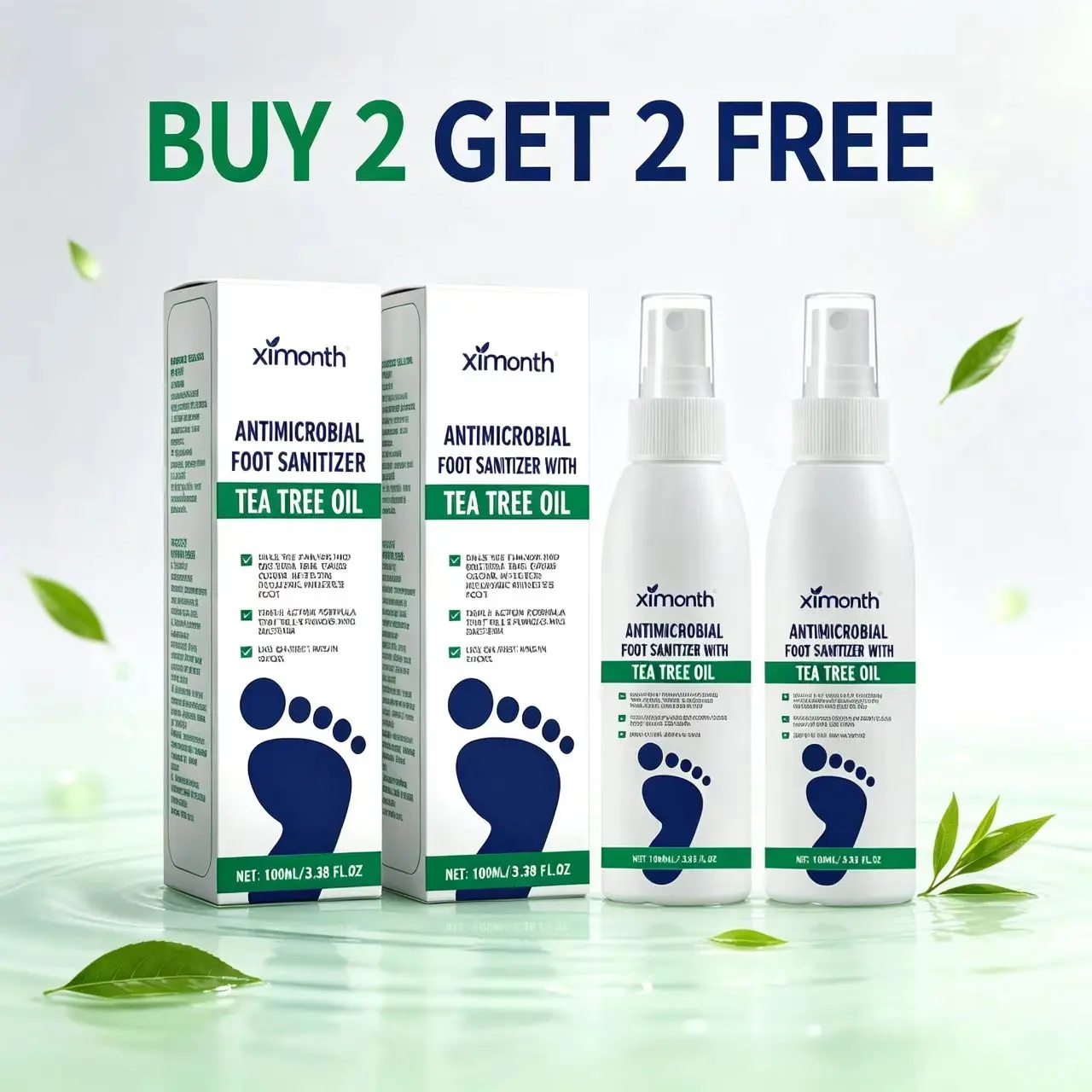 【Buy 2 Get 2 Free】Tea Tree Oil Foot Spray, Odor-Eliminating Foot Care Spray, Refreshing & Soothing Foot Spray, Daily Foot Care foot sanitizer spray