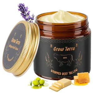 Grow Terra Whipped Grass-Fed Beef Tallow Honey Balm 2.12 Oz Deeply Moisturizing Cream for Soft Smooth Glowing Skin Handmade All-Natural Lavender Balm Hydrating Comforting Firming Nourishing Dry Skin Care