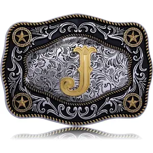 ROOM Western Belt Buckle Initial Letters ABCDJMR to Z Large Gold Cowboy Belt Buckle Cowboy Belt Buckles for Men Women
