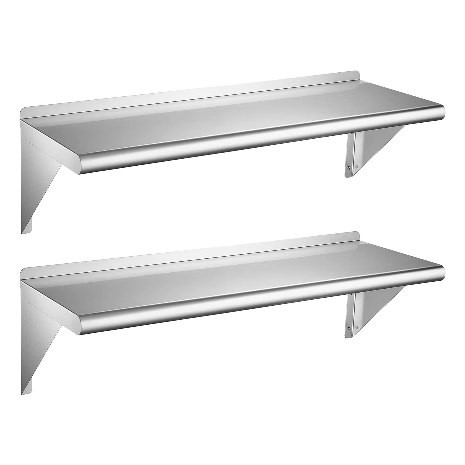 VEVOR Stainless Steel Shelf 12" x 36" 2-Pack Wall Mount Floating Shelf, Heavy-Duty Commercial Shelves with Brackets, 300LBS Capacity, Easy to Clean, Suitable for Restaurant, Home Kitchen, Garage