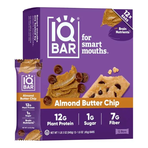Clean Plant Protein Bars - Almond Butter Chip - 12 Count - Keto, Vegan, High Fiber, Gluten and Dairy Free, Low Sugar Snack - Brain and Body Nutrients for Focus, Energy, Meal Replacement