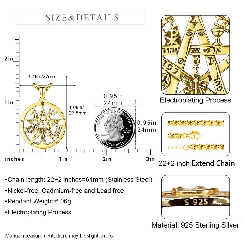 Sebina S925 Silver Tetragrammaton & Pentagram Necklace – Hecate Pendant Witchcraft Pagan Amulet, Holiday Gift For Her, Him, Men & Women