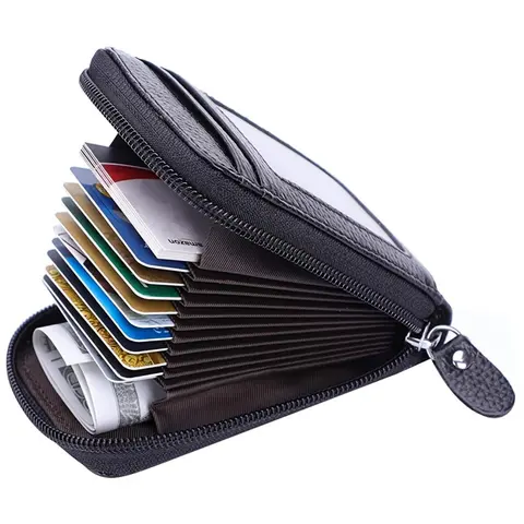 National Day Offers Men's Business Style with Card Slots,  Black Plain Credit Card Holder with Zipper, Casual Trendy Wallet for Work & Daily Use, Business Wallets, Zipper Wallet Design