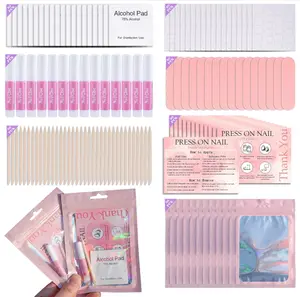 Disposable Nail Supplies Kits,Professional Manicure Press On Nail Tool Kit with Nail File,Adhesive Tabs,Nail Glue,Sticks, Prep Pads,Bags,Cards for Nail Business (140pcs20set-pink)
