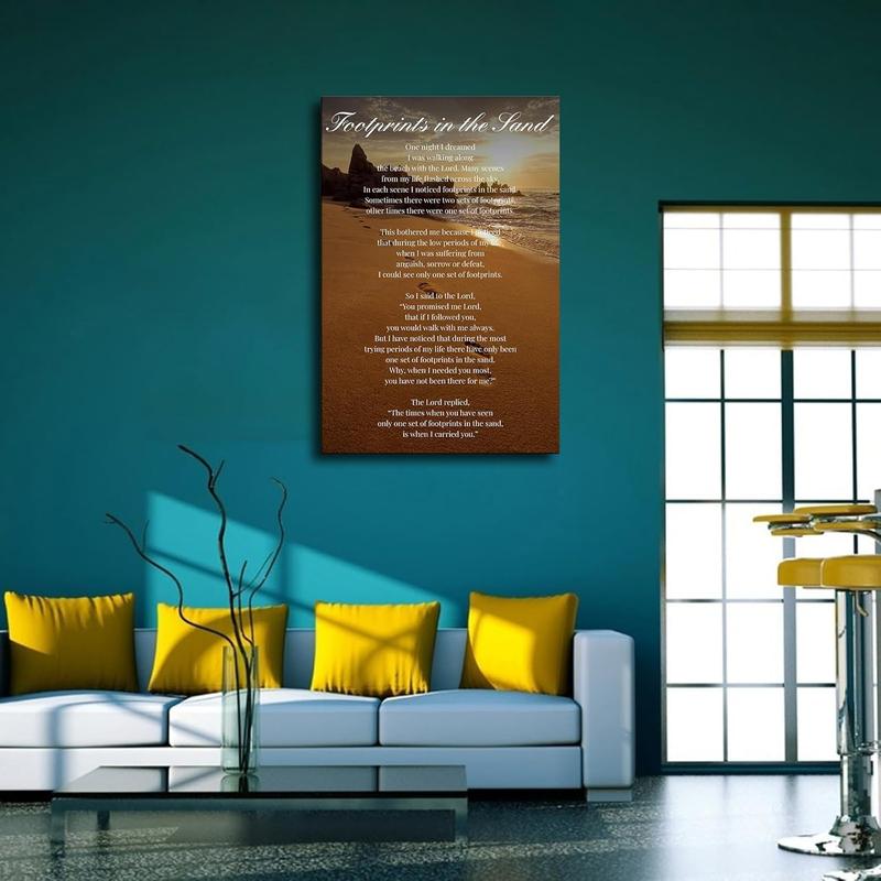 ULLiaN Posters for bedroom,Footprints in the Sand Poem Inspirational Poster Wall Art Printing Picture Canvas wall decor for bedroom (12x18inch-No. Framed)