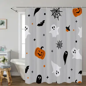 Halloween Waffle Shower Curtain, Waterproof Fabric, Includes 12 Hooks, High-Definition Digital Print, Elegant Bathroom Decor with Hotel Style