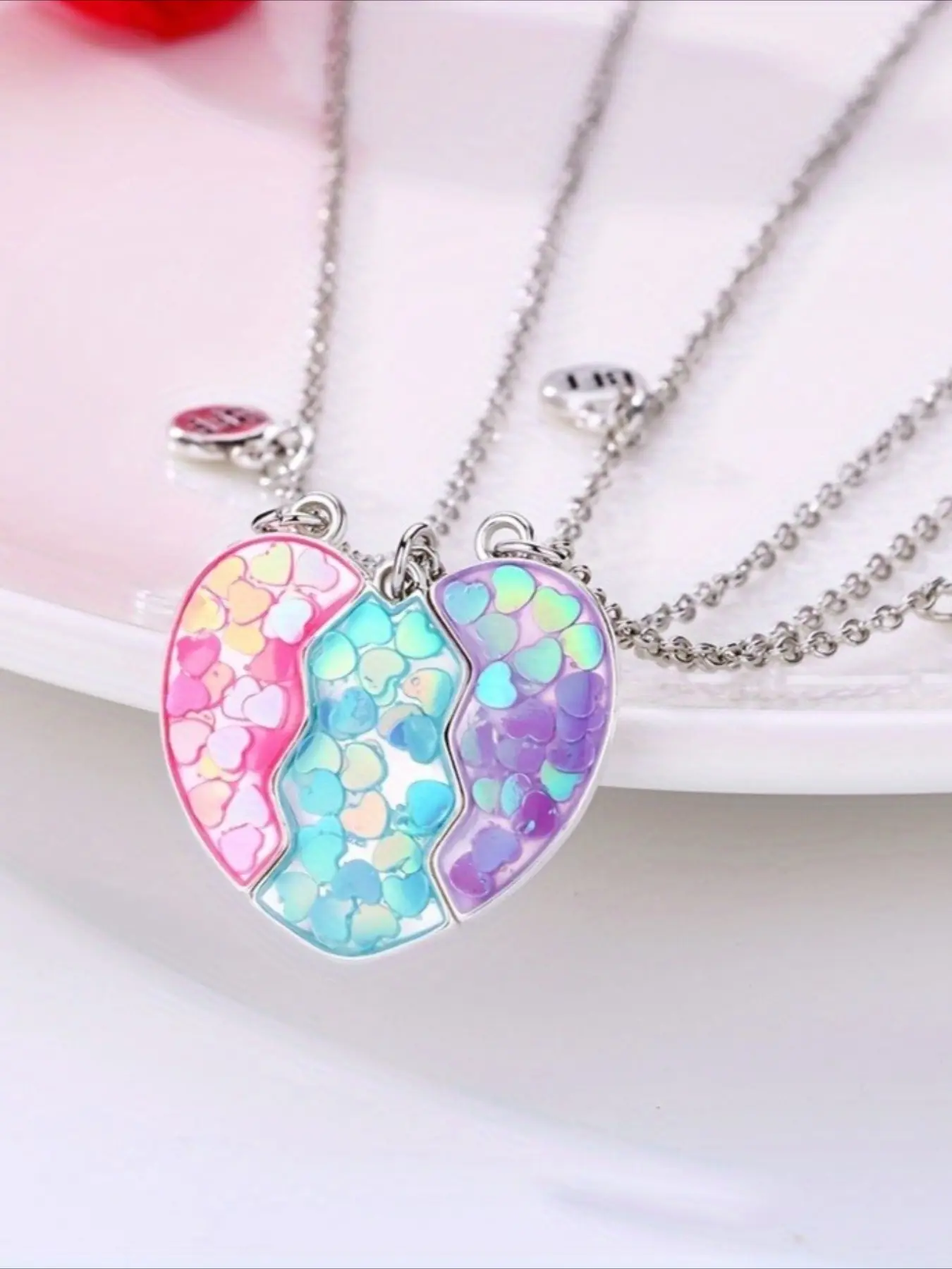 3pcs/set Unique Exquisite Cute 1/3 Heart Alloy Pendant Necklace for Woman Fashion Jewelry Party A Gift for A Good Friend Friendship Necklace Love Heart Necklace