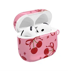 Cute Cherry AirPods Case Pink Aesthetic Protective Cover with Red Cherries and Bow Design for Stylish Protection