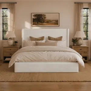 RECCI Upholstered Platform Bed Frame, 53" Tall Headboard, Luxury Heavy Duty, Noise-Free Support, No Box Spring Needed, Easy Install, Wingback Bed Frame