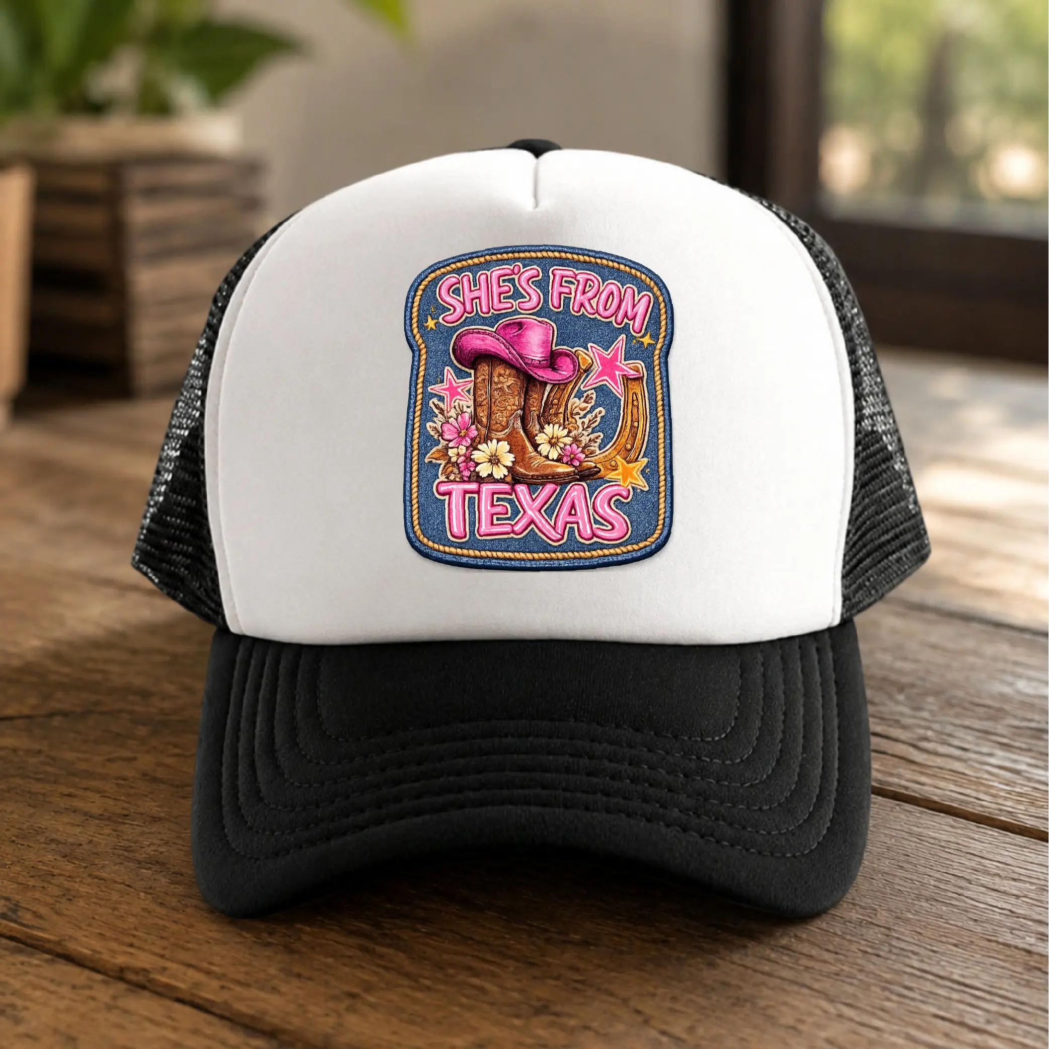 She's From Texas 3D Denim Effect Trucker Hat Western Hat,Texas Cowgirl Cap, Western Style Hat, Texas Girl Gift Cap, Nashville Hat TT-5