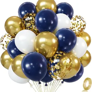 Navy Blue Gold Confetti Balloons Set,50pcs  Royal Dark Blue Metallic Gold White Latex Balloons with Ribbon for Birthday Wedding Graduation Bridal Shower Party Decorations