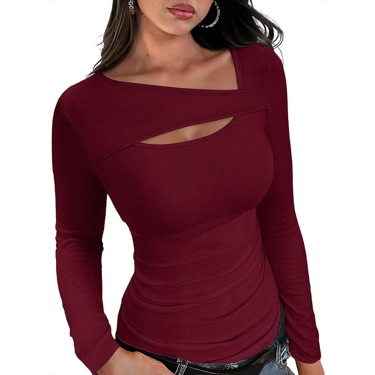 Women long sleeve tops slim fit fall shirts cropped tops Y2K ribbed bed tshirt affordable  shirt