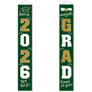 Graduation Decorations 2026 Banner Porch Sign Green Gold for Class of 2026 Graduates Party Supplies
