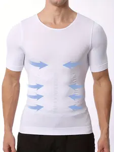 1 Count Men's Tummy Control, Waist Compression & Chest Binder Shaping Shirts, Stretchable Cooling Breathable Muscle Fit Short Sleeve Tee, Comfort Fit Seamless Compression Athletic Body Shaper Tops, Perfect for Daily Casual Wear & Gym Fitness
