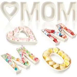 4 Pcs Mother's Day Letter Charcuterie Boards Ceramics Heart Mom Fillable Letters Box Small White Reusable Alphabet Food Serving Tray Platter for Candy Mother's Day Gift Party Decoration