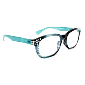 Coral, (Bling) Reading Glasses 4 Women W (Aquamarine, Black Diamond)Genuine European Crystals.(Teal Blue) Marble Pattern Frame. Clear Brown