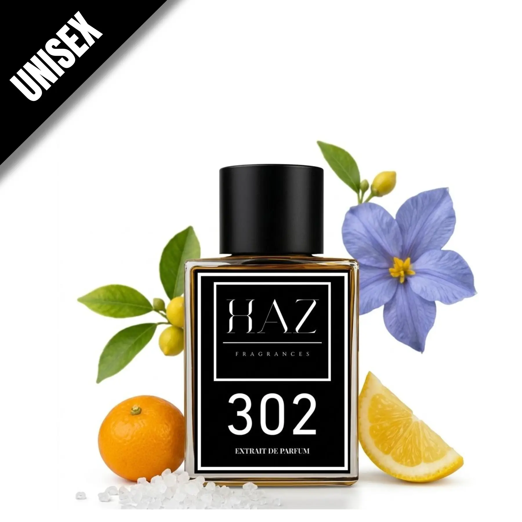 HAZ FRAGRANCES 302 Extrait de Parfum - Unisex Effortlessly Chic Cruelty-Free Spray, 3.0 to 5.9 fl. oz., Fresh Citrus Marine Aquatic Floral Scent (Bergamot, Sea Salt, Iris, Amber Musk), Mediterranean Coast Inspired Spray on Skin Fragrance