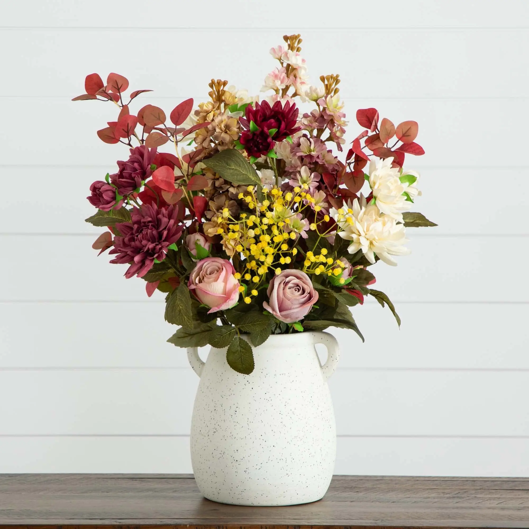 Artificial Flower Arrangement, 25in Mixed Flowers in Ceramic Vase for Home Decor