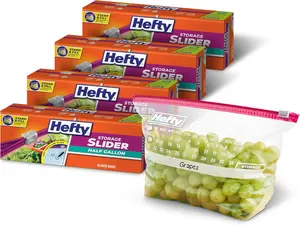 Hefty Calendar Slider Half Gallon Storage Bags, 32 Count (Pack of 4), Half Gallon Slider Bags with Calendar Dates, Holds Raw Meat, Breads, Fruits and Veggies, Zip and Click Closure, 128 Total Count