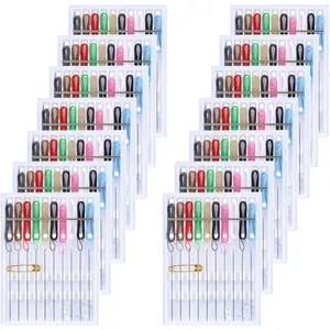 14 Boxes 140 count Mini Quick Fix Sewing Kit Easy Pre Threaded  Basic Personal Kit Plastic Threaded  Holder Small  Travel Sewing Box with Pin Button, Assorted Colors