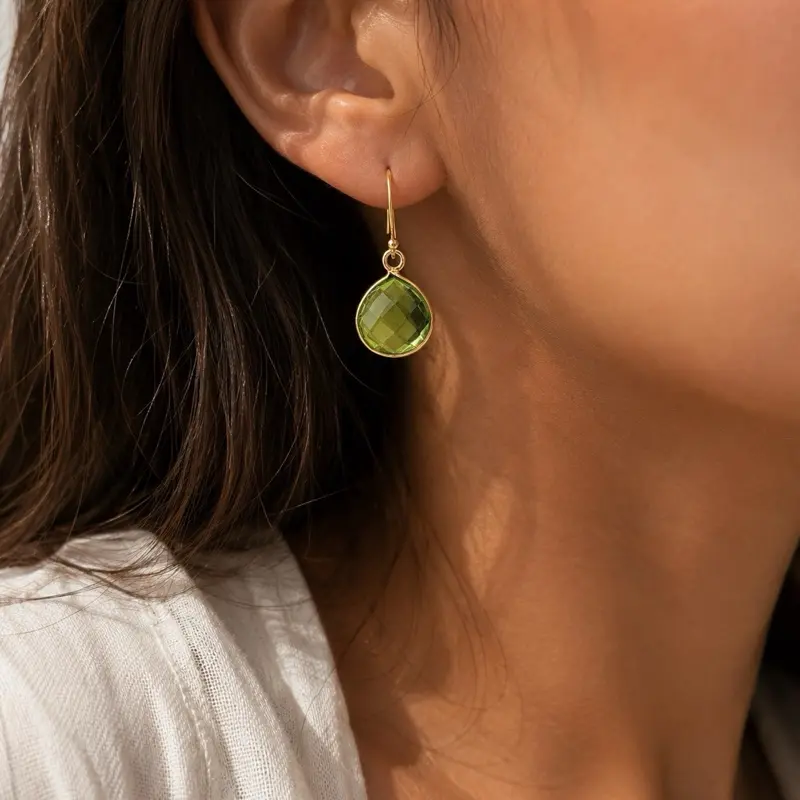 August Birthstone – Peridot Sterling Silver Gold Plated Earrings