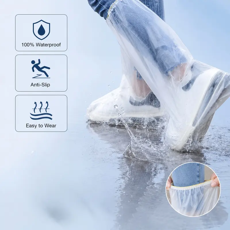 5-Pair Disposable Plastic Rain Shoe Covers - Thick, Waterproof, Stretchable, Non-Slip, Elastic Drawstring, 3 Lengths Optional, Folded Pack, for Travelers, Rainy Day Rain Protection, Muddy Paths, Cycling