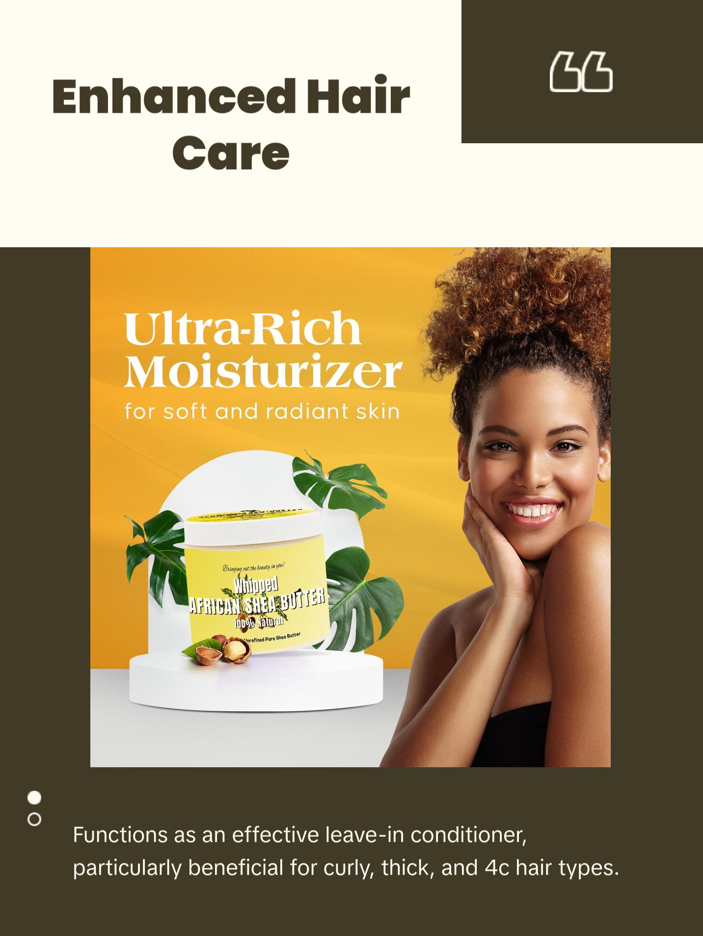 RA COSMETICS Whipped Shea Butter Unscented - 100% Pure and Natural African Shea Butter for Men & Women - Ultimate Handcrafted Moisturizer with Essential Vitamins for Radiant Skin & Luscious Hair