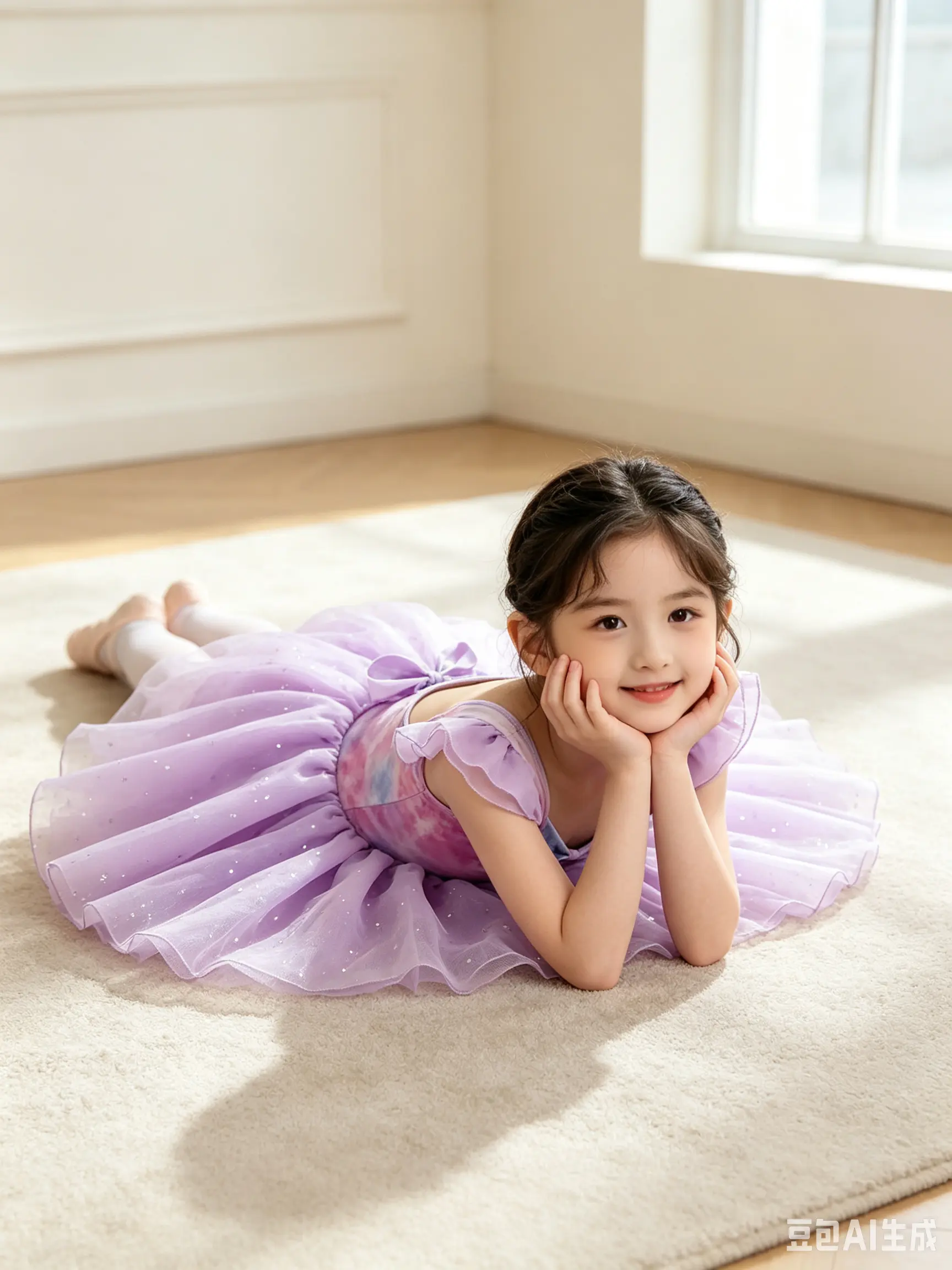 Girls' Galaxy Tie-Dye Ballet Leotard Dress - Ruffle Flutter Short-Sleeve, Sparkle Lavender Tulle Tutu Skirt, Stretch Dance Outfit for Ballet Class, Recital
