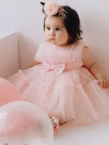 Toddler Girl's Solid Bow Decor Mesh Dress, Cute Romantic Flower Girls Party Wedding Gown, Kids Clothes for All Seasons