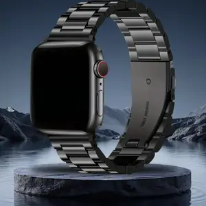 Stainless Steel Watch Band (Only Band), 1 Count Three-bead Folding Buckle Design Smart Watch Band with Adjustable Tool, Smartwatch Strap Compatible with Apple Watch, Accessories