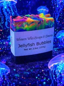 Jellyfish Bubbles Soap Bar Net Wt. 3.8oz 107g with Vibrant Blacklight Rainbow Colors Unique Texture and Citrus Almonds Apricot Berries and Vanilla Scent
