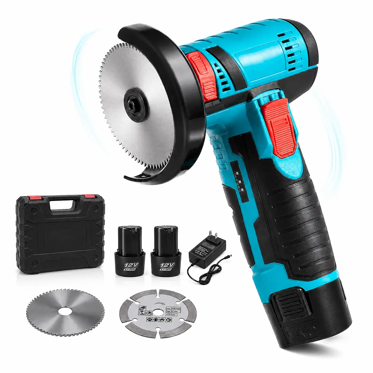 Cordless Brush Angle Grinder Kit, 19500rpm Mini Electric Angle Grinding Tool with 2pcs Batteries and 6-Cutting Discs, Grinder Handheld Cutter for Metal Wood