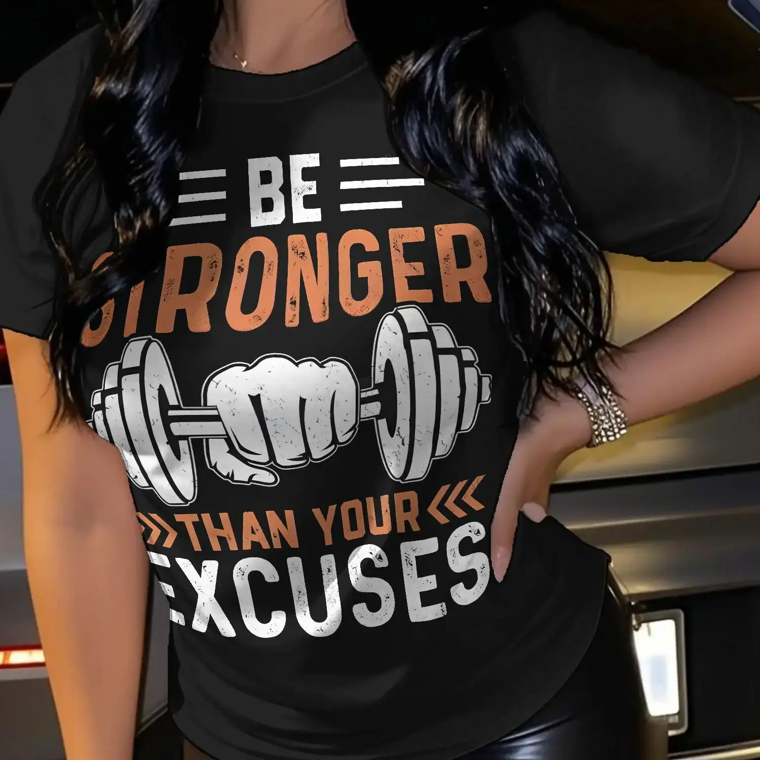 Women's Breathable Short Sleeve Round Neck Athletic T-Shirt - Athleisure Style, Casual Wear Activewear, Stronger Message Slogan Print, Gym Workout Summer Top (S-2XL, Black/Pink/Orange)