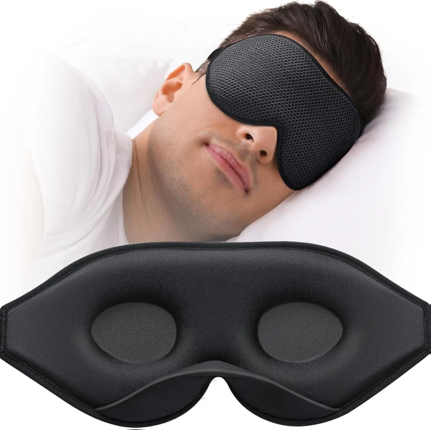 Sleep Mask for Side Sleeper, Eye Mask for Sleeping Women Men, 3D Contoured Cup No Eye Pressure 100% Light Blocking Sleeping Mask with Adjustable Strap Night Blindfold Flight, Travel, Nap, Black