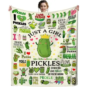 Pickle Blanket Merch - Just A Girl Who Loves Pickle Soft Cozy Flannel Throw Blanket, Funny Room Decor Bedding Gifts for Girls Boys Kids Women Adults 60"x50"