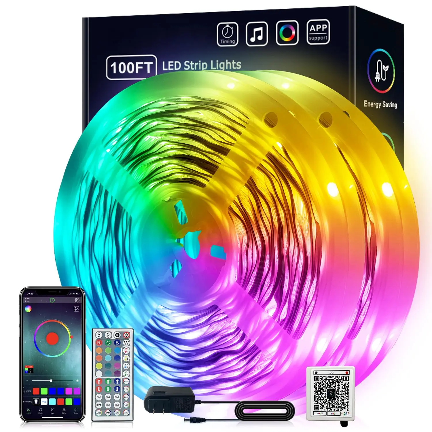 WEDEESUN RGB LED Strip Lights - APP & Remote Control, Music Sync with Mic Mode, Dimmable, Timing Function - Multicolor, Rainbow, Modern, Aesthetic RGB LED Strips for Bedroom, Living Room Decoration, Multicolor Led Strips