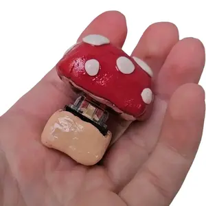 Mushroom Keycap Fidget Desk Toy with Red Cap and Beige Base for Stress Relief and Focus