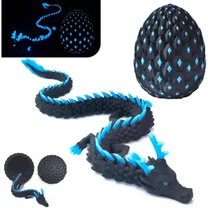3D Printed Dragon Eggs with Dragon Inside,3D Printed Fidget Toys,Glow in The Dark Articulated,Home Figurine (Black-Blue)