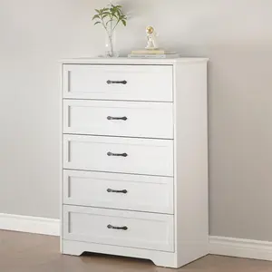 Modern 5-Drawer Dresser - Stylish Chest of Drawers for Closet Organization & Storage - Perfect for Living Room, Kids' Bedroom - white Finish